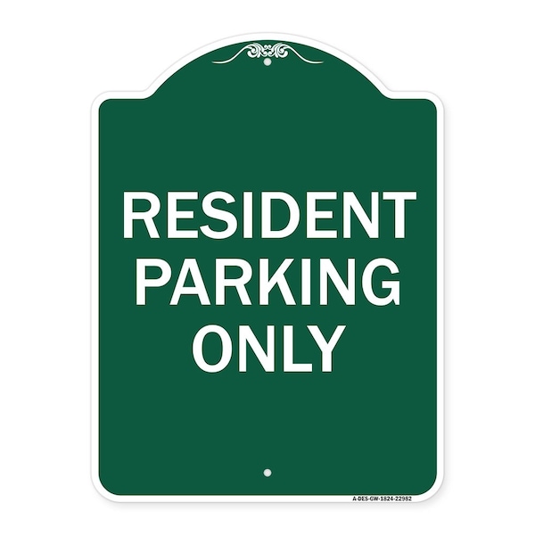 Signmission Designer Series Sign-Resident Parking Only, Green & White Aluminum Sign, 18" x 24", GW-1824-22982 A-DES-GW-1824-22982 - main